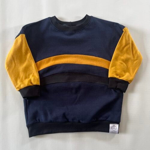 3-4y Rainbow Sweater Navy body mustard arms