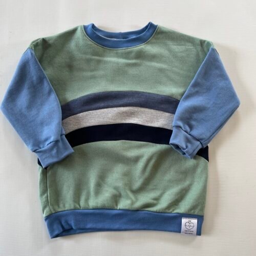 3-4y Rainbow Sweater sage body denim blue arms